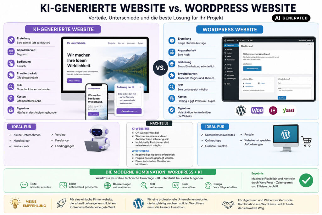 KI-generierten Website versus WordPress